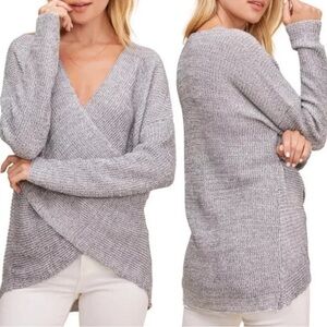 ASTR The Label Women's Surplice Wrap V-Neck Pullover Sweater Gray Small